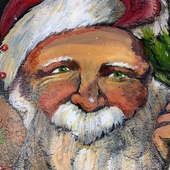 Christmas Serving Tray Vintage Painted Santa Claus Hand Painted Holiday … - Picture 5 of 8